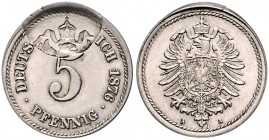 Münzen des Kaiserreiches. 
Verprägungen. 5 Pfennig 1876 A, J. 3. . 

vz