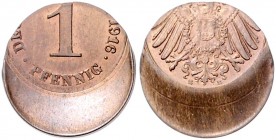 Münzen des Kaiserreiches. 
Verprägungen. 1 Pfennig 1916 E, J. 10, stark verprägt mit ca. 40% Dezentrierung. . 

stfr