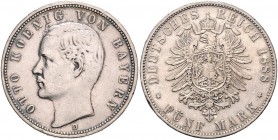 Bayern. 
Otto 1886-1913. 5 Mark 1888. Jaeger&nbsp;44. RR. 

kl. Rf., ss
