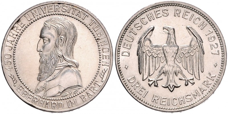 3 Reichsmark 1927, Tübingen\b0. Jaeger&nbsp;328. . 

winzigste Kratzer, vz-stf...