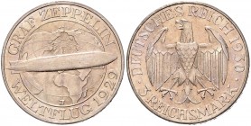 3 Reichsmark 1930 J, Zeppelin\b0. Jaeger&nbsp;342. . 

winz. Rf., gering berieben, fast vorzüglich