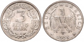 3 Reichsmark 1931 A, Kursmünze. Jaeger&nbsp;349. . 

winzigste Rf., vz