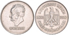 3 Reichsmark 1932 J, Goethe\b0. Jaeger&nbsp;350. . 

winz. Rdu, ss-vz
