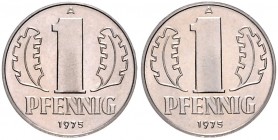 Umlaufmünzen. 
Probe. 1 Pfennig 1975 A Abschlag in Kupfer-Nickel, beidseits Wertzahl ("französische" Stempelstellung), glatter Rand, 17,3 mm, 2,25 g....