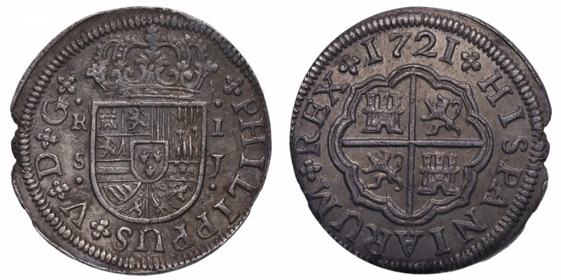 1721. Felipe V (1700-1746). Sevilla. 1 real. Ag. 2,49 g. Rotura de cospel. (EBC)...