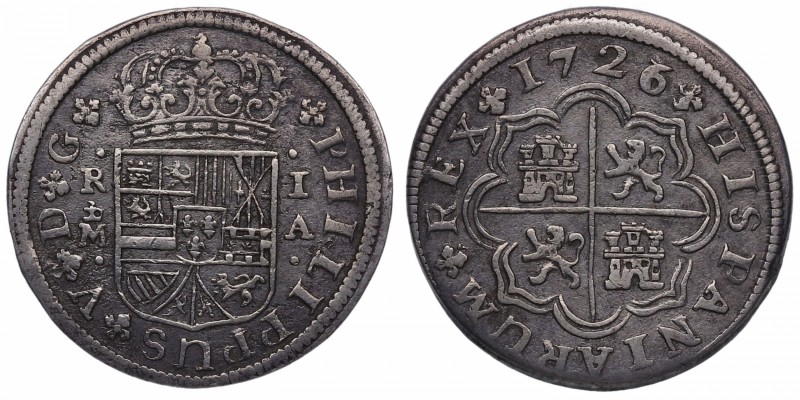 1726 / 7. Felipe V (1700-1746). Madrid. 1 real. Ag. 2,93 g. RARA sobrefecha. EBC...