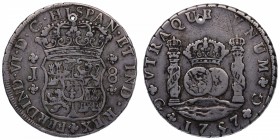1757. Fernando VI (1746-1759). Guatemala. 8 reales. Ag. Agujero. RARA. MBC / MBC+. Est.600.