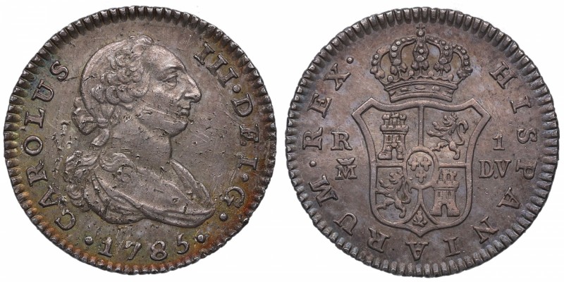 1785. Carlos III (1759-1788). Madrid. 1 real. Ag. 2,77 g. Bonito color. Rayas de...