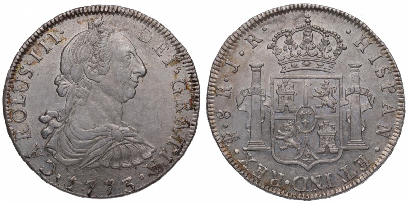 1773. Carlos III (1759-1788). Potosí. 8 reales. JR. Ag. Bella. Precioso reverso....