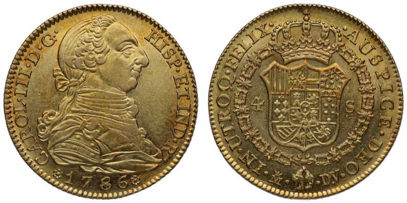 1786. Carlos III (1759-1788). Madrid. 4 escudos. Au. Bellísima. Pleno brillo ori...