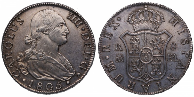 1805. Carlos IV (1788-1808). Madrid. 8 reales. FA. Ag. Escasa. Insignificantes r...