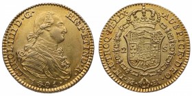 1801. Carlos IV (1788-1808). Madrid. 2 escudos. FA. Au. Muy bella. Brillo original. Insignificantes rayitas de cuño en reverso. SC-. Est.600.