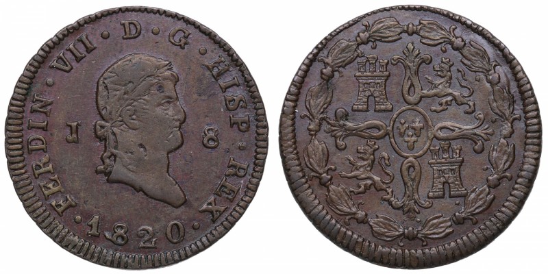 1820. Fernando VII (1808-1833). Jubia. 8 maravedís . Cu. 9,32 g. Insignificantes...