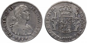 1809. Fernando VII (1808-1833). México. 1 real. Ag. 3,30 g. Escasa. EBC. Est.120.