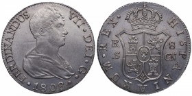 1808. Fernando VII (1808-1833). Sevilla. 8 reales. CN. Ag. Bella. Escasa. EBC / EBC+. Est.500.