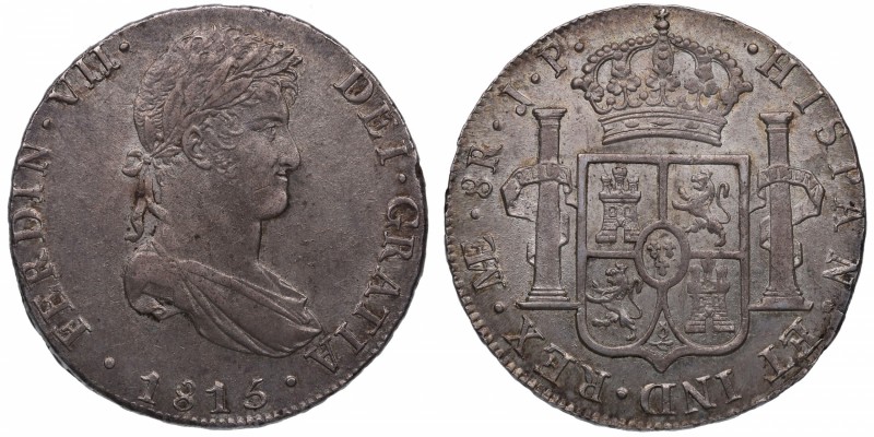 1815. Fernando VII (1808-1833). Lima. 8 reales. JP. Ag. Bella. Precioso reverso....