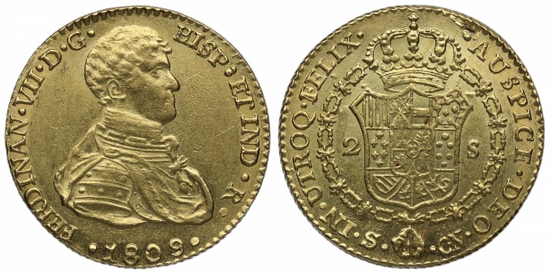 1809. Fernando VII (1808-1833). Madrid. 2 escudos. Au. Muy bella. Brillo origina...
