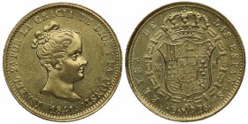 1841. Isabel II (1833-1868). Barcelona. 80 reales. PS. Au. Muy bella. Brillo original. Magnífico relieve de anverso. SC / SC-. Est.650.
