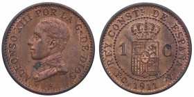 1911. Alfonso XIII (1886-1931). 1 céntimo. PCV. Cu. 1,06 g. Brillo original. EBC+. Est.100.