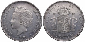 1893*93. Alfonso XIII (1886-1931). Madrid. 5 pesetas. PGL. A&C1687. Ag. Insignificantes marquitas. Buen ejemplar. Brillo original. EBC+. Est.300.