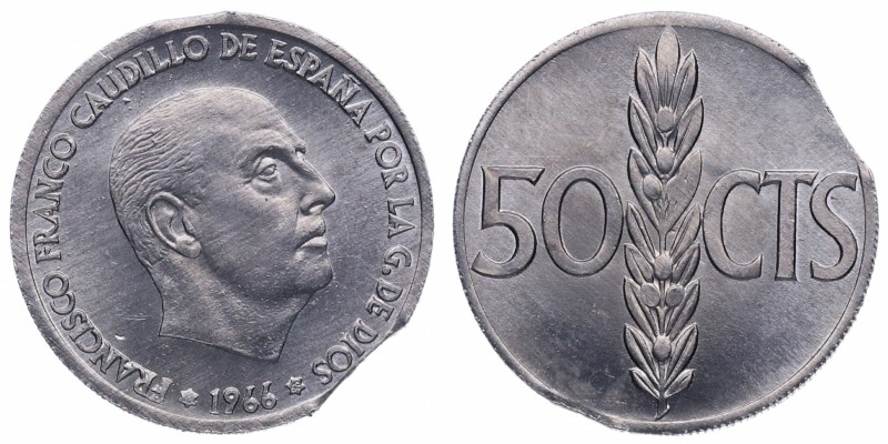 1966*68. Franco (1939-1975). Madrid. 50 céntimos. A&C 402. Al. ERROR. Cospel mal...