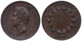 1840. Francia. Felipe I. 5 céntimos. Cu. 7,39 g. SC. Est.100.