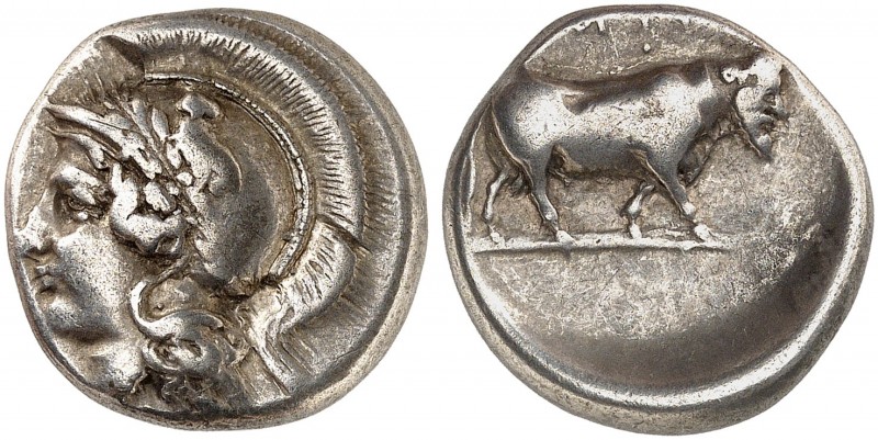 GRIECHISCHE MÜNZEN. KAMPANIEN. - Hyria. 
Didrachme, 400-335 v. Chr. Athenakopf,...