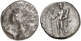 GRIECHISCHE MÜNZEN. LUKANIEN. - Herakleia. 
Didrachme, 370-281 v. Chr. Athenakopf, auf dem Helm Greif / Stehender Herakles mit Keule und Füllhorn, Be...