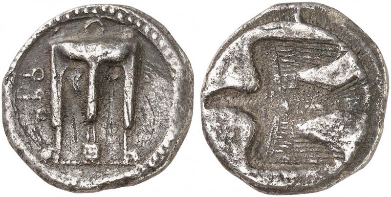 GRIECHISCHE MÜNZEN. BRUTTIUM. - Kroton. 
Stater, 480-440 v. Chr. Dreifuß / Adle...