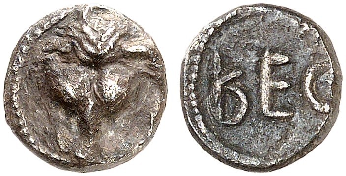GRIECHISCHE MÜNZEN. BRUTTIUM. - Rhegion. 
Trihemiobol, 461-420 v. Chr. Löwenmas...