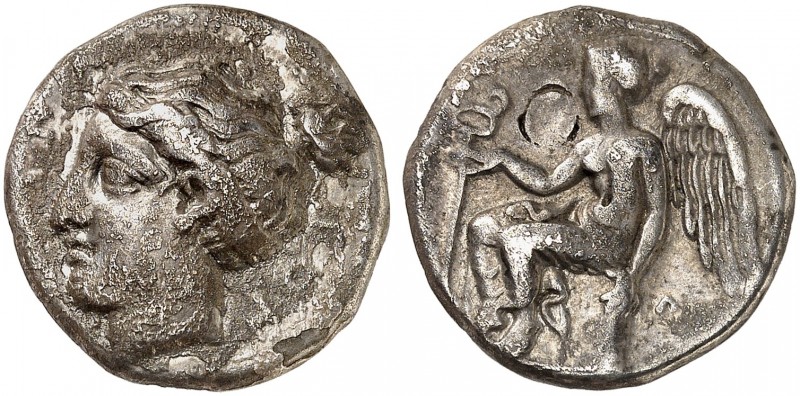 GRIECHISCHE MÜNZEN. BRUTTIUM. - Terina. 
Stater, 420-400 v. Chr. Nymphenkopf / ...