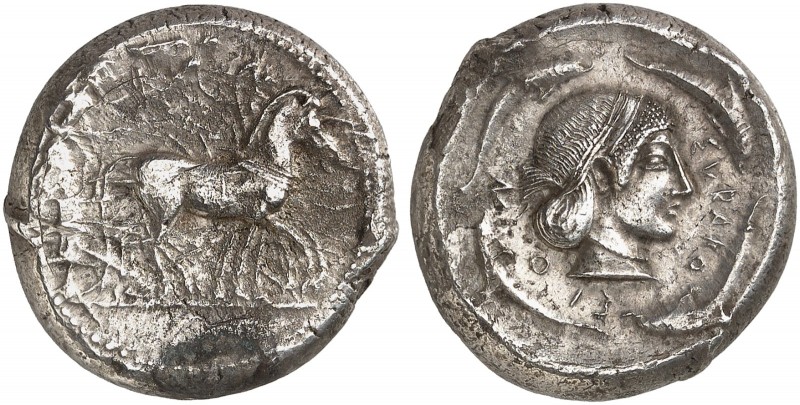 GRIECHISCHE MÜNZEN. SIZILIEN. - Syrakusai. 
Tetradrachme, 480-470 v. Chr., unte...