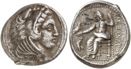 GRIECHISCHE MÜNZEN. KÖNIGREICH MAKEDONIEN. Alexander III., der Große, 336 - 323 v. Chr. 
Tetradrachme, Amphipolis. Herakleskopf / Thronender Zeus, Be...