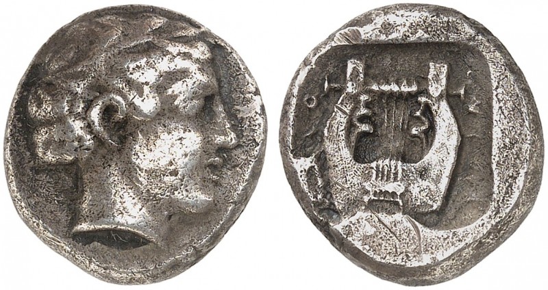 GRIECHISCHE MÜNZEN. IONIEN. - Kolophon. 
Drachme, 490-400 v. Chr. Apollonkopf /...