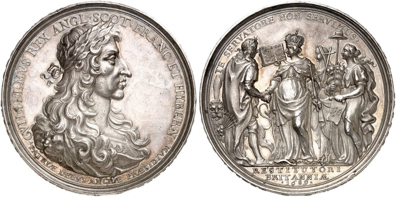 EUROPA. ENGLAND. William and Mary, 1688-1694. 
Silbermedaille 1689 (von P. H. M...