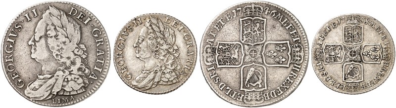 EUROPA. ENGLAND. George II., 1727-1760. 
Lot von 2 Stück: 1/2 Crown 1746, LIMA,...