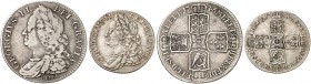 EUROPA. ENGLAND. George II., 1727-1760. 
Lot von 2 Stück: 1/2 Crown 1746, LIMA, DECIMO-NONO, Shilling 1758.
S. 3695 A, 3704 f. ss, ss