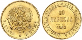 EUROPA. FINNLAND. - unter russischer Herrschaft. Alexander III., 1881-1894. 
10 Markkaa 1882 S.
Friedb. 5, Uzd. 4727, Bitkin 229, Schlumb. 8 Gold vz...