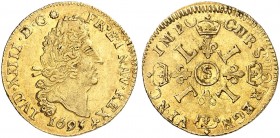 EUROPA. FRANKREICH. - Königreich. Louis XIV., 1643-1715. 
1/2 Louis d'or aux 4 L 1693, S - Reims.
Friedb. 434, Dupl. 1441 A, Gad. 240 Gold ss+