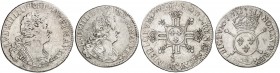 EUROPA. FRANKREICH. - Königreich. Louis XIV., 1643-1715. 
Lot von 2 Stück: 1/4 Écu aux insignes 1702, A - Paris, 1/2 Écu aux 8 L 1704, ?, 2. Typ.
Du...