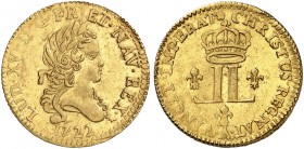 EUROPA. FRANKREICH. - Königreich. Louis XV., 1715-1774. 
Louis d'or aux 2 L 1722, A - Paris.
Friedb. 456, Dupl. 1635, Gad. 337 Gold l. Prägeschwäche...