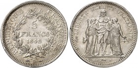 EUROPA. FRANKREICH. II. République, 1848-1852. 
5 Francs à l'hercule 1848, D - Lyon.
Dav. 92, Gad. 683 kl. Rdf., ss+