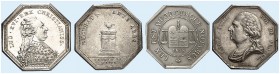 EUROPA. FRANKREICH. Lot. 
Lot von 4 Stück: Achteckige Silbermedaillen, Louis LXV, Militärorden, Hl. Geist, Louis LVIII., 1814, Rouen, Wappen von Domi...