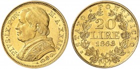 EUROPA. - VATIKAN. Pius IX., 1846-1878. 
20 Lire 1868, A XXIII, Rom.
Friedb. 280, Munt. 42, Pagani 534, Schlumb. 157 Gold vz