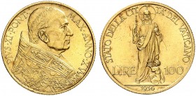 EUROPA. - VATIKAN. Pius XI., 1922-1939. 
100 Lire 1936, ANNO XV, Rom.
Friedb. 285, Pagani 619, Munt. 3, Schlumb. 215 Gold vz