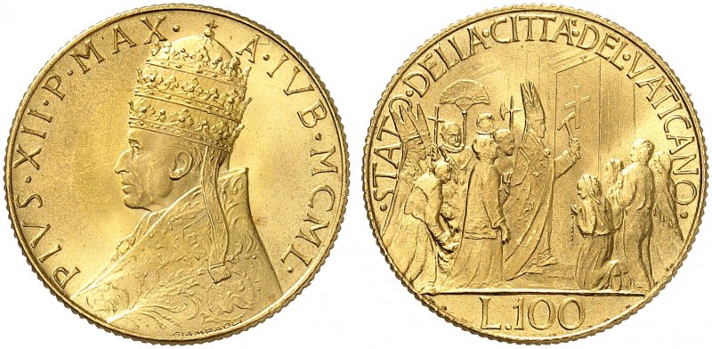 EUROPA. - VATIKAN. Pius XII., 1939-1958. 
100 Lire 1950, A IVB, Rom, auf das Hl...