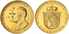EUROPA. LIECHTENSTEIN. Franz Joseph II., 1938-1989. 
100 Franken 1952, Bern.
Friedb. 19, Divo 131, HMZ 2-1385, Schlumb. 9 Gold f. St