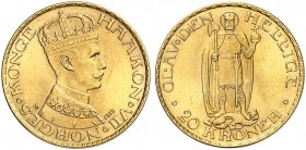 EUROPA. NORWEGEN. Haakon VII., 1905-1957. 
20 Kroner 1910, Kongsberg.
Friedb. 19, NM 1, Schlumb. 13 Gold f. St