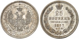 EUROPA. RUSSLAND. Alexander II., 1855-1881. 
25 Kopeken 1857, St. Petersburg.
Uzd. 1735, Bitkin 55 vz - St