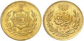 ÜBRIGES AUSLAND. AFGHANISTAN. Amanullah Khan, 1919-1929. 
2 Tilla SH 1298 = 1919.
Friedb. 26, KM 879 Gold f. vz